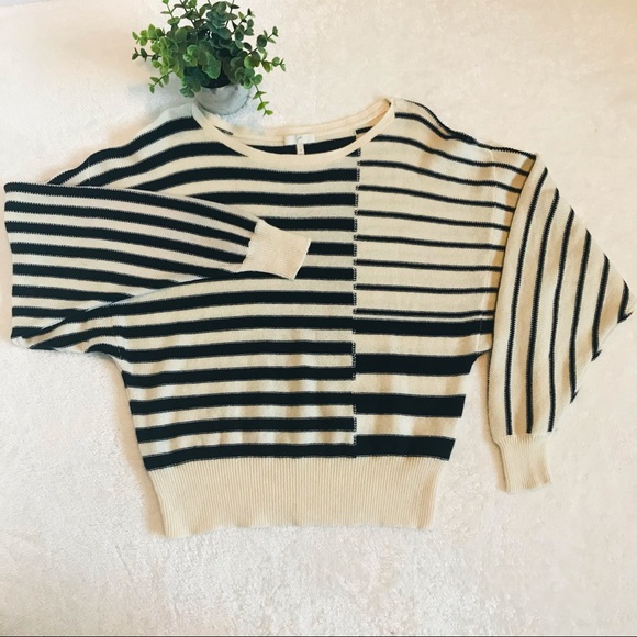 Joie Maridel Striped Dolman long sleeve wool cashmere black ivory sweater Medium - Picture 5 of 10